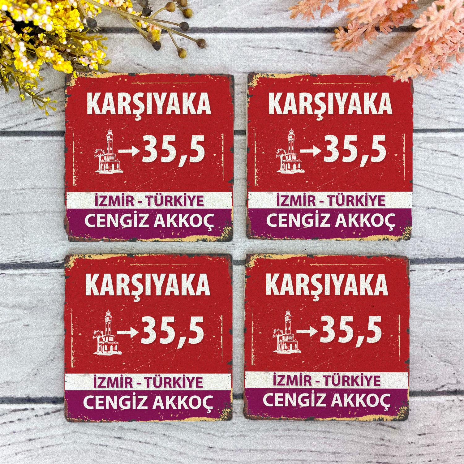 Kişiye%20Özel%20Hediye%20Karşıyaka%20Tabelası%204’lü%20Taş%20Bardak%20Altlığı